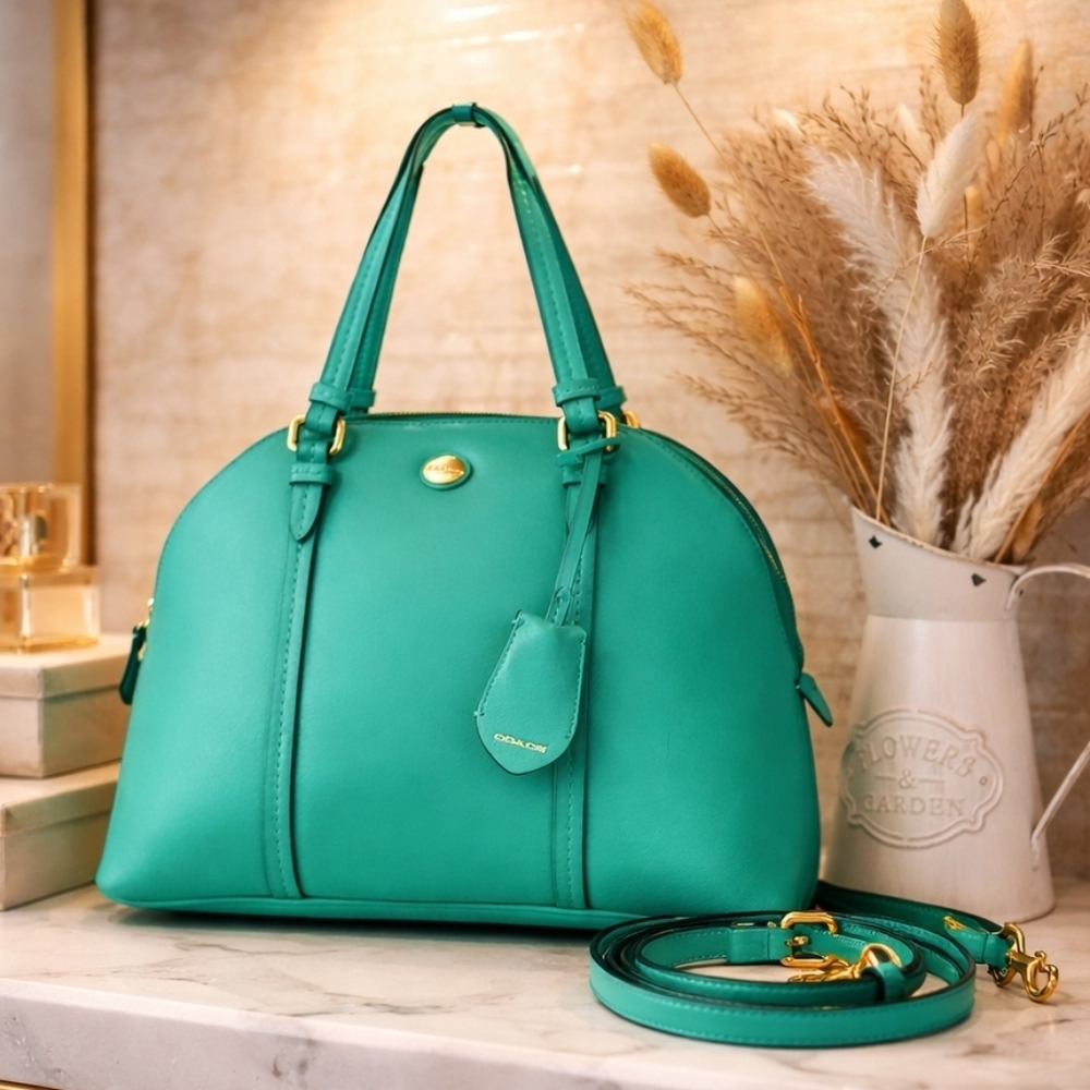 COACH VINTAGE #25671 HAND BAG GREEN PEYTON CORA DOMED SATCHEL PURSE CROSSBODY
